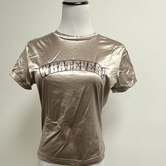 Cement vintage champagne stretch short sleeve top WHATEVER  L - Picture 1 of 5